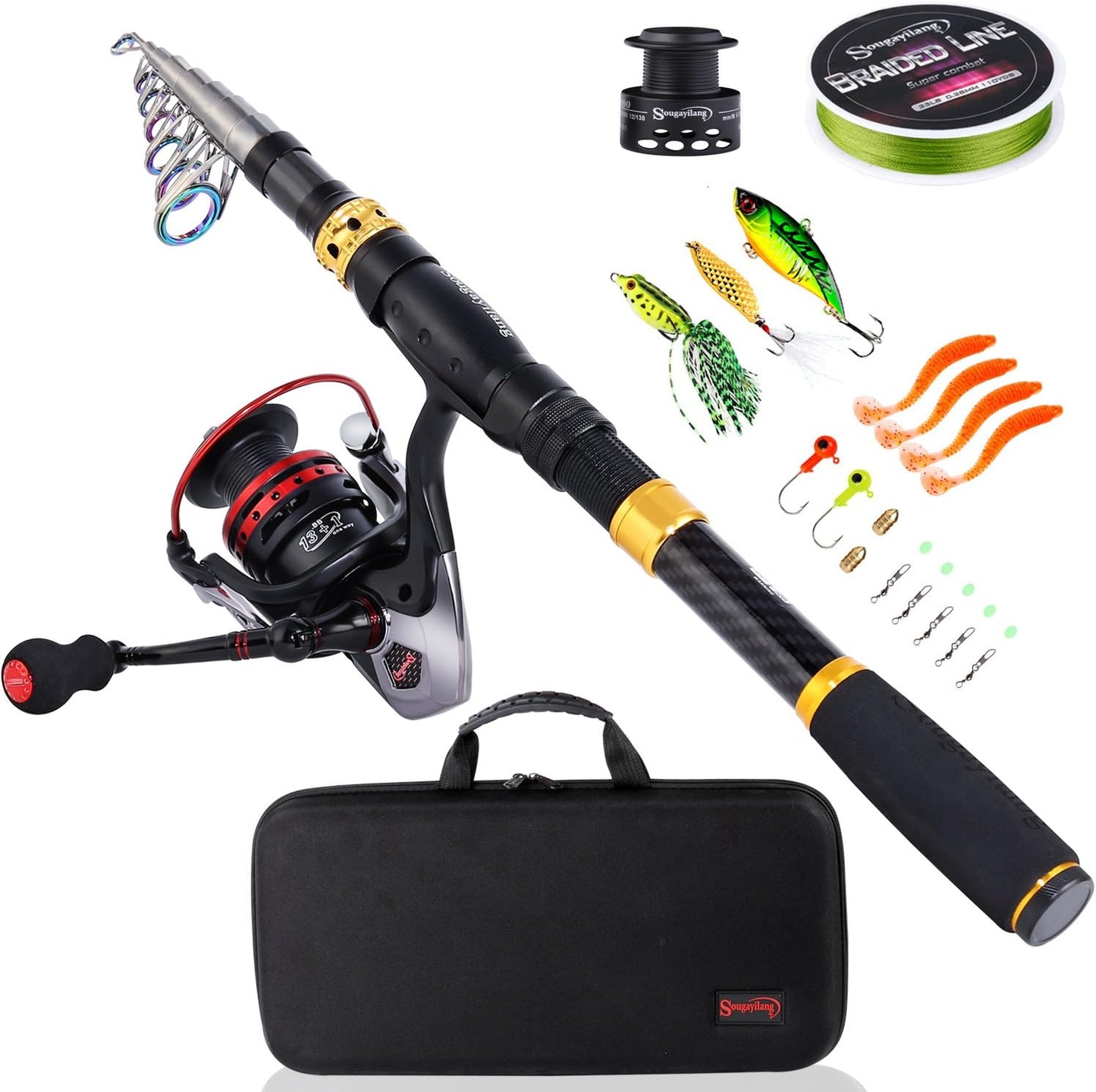 Fishing Rod Combos with Telescopic Fishing Pole Spinning Reels Fishing Carrier Bag for Travel Freshwater Fishing