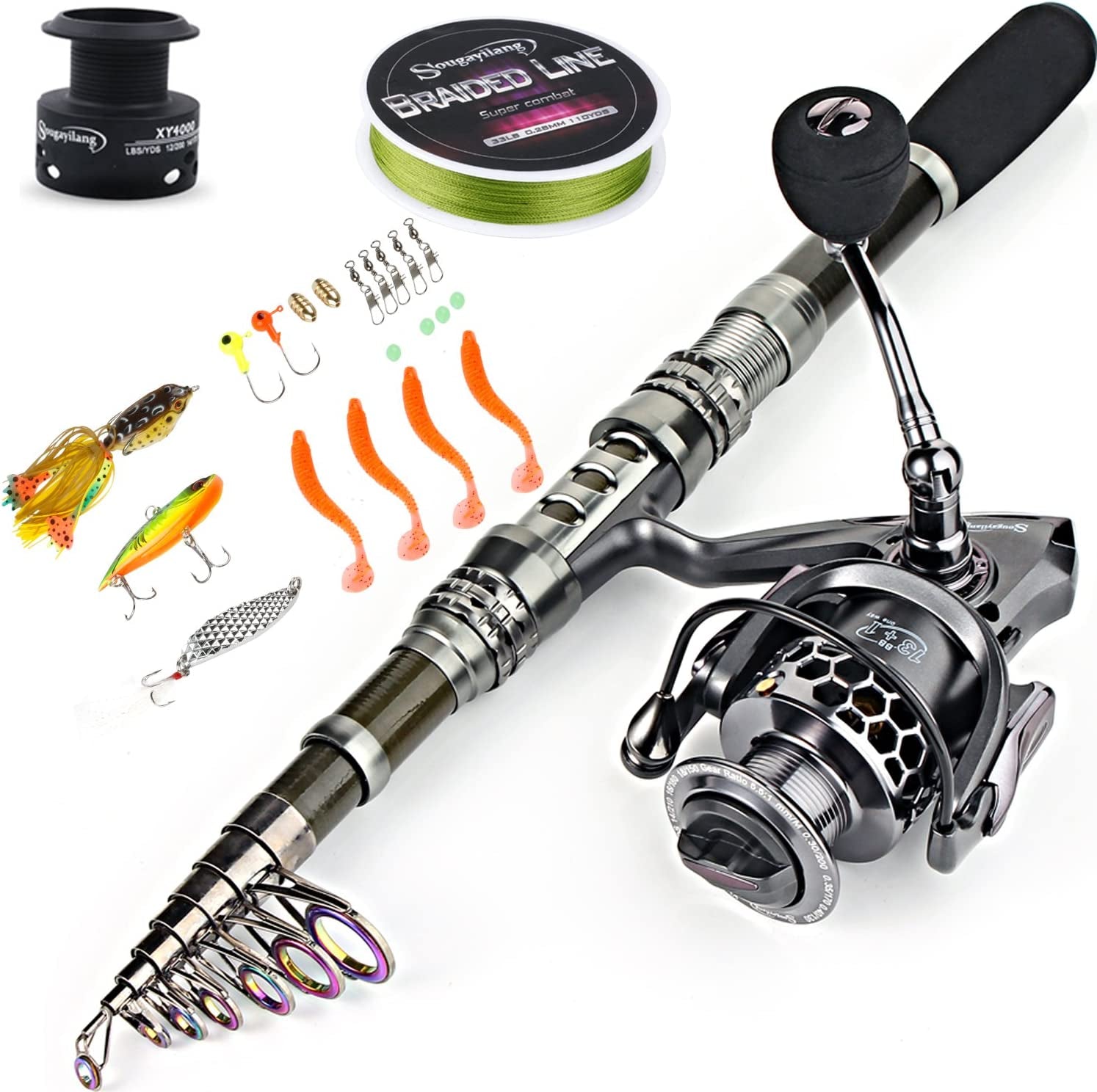 Fishing Rod Combos with Telescopic Fishing Pole Spinning Reels Fishing Carrier Bag for Travel Freshwater Fishing