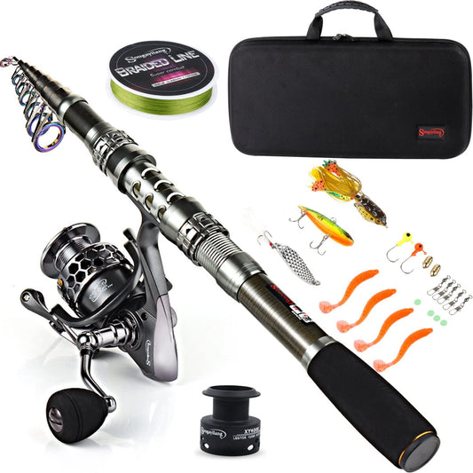 Fishing Rod Combos with Telescopic Fishing Pole Spinning Reels Fishing Carrier Bag for Travel Freshwater Fishing