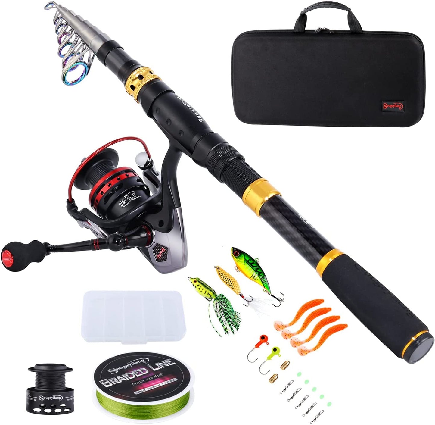 Fishing Rod Combos with Telescopic Fishing Pole Spinning Reels Fishing Carrier Bag for Travel Freshwater Fishing